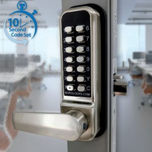 BL2402 ECP - 1 1/8" ali latch, free turning lever handle keypad, inside lever handle with optional holdback & ECP coding chamber