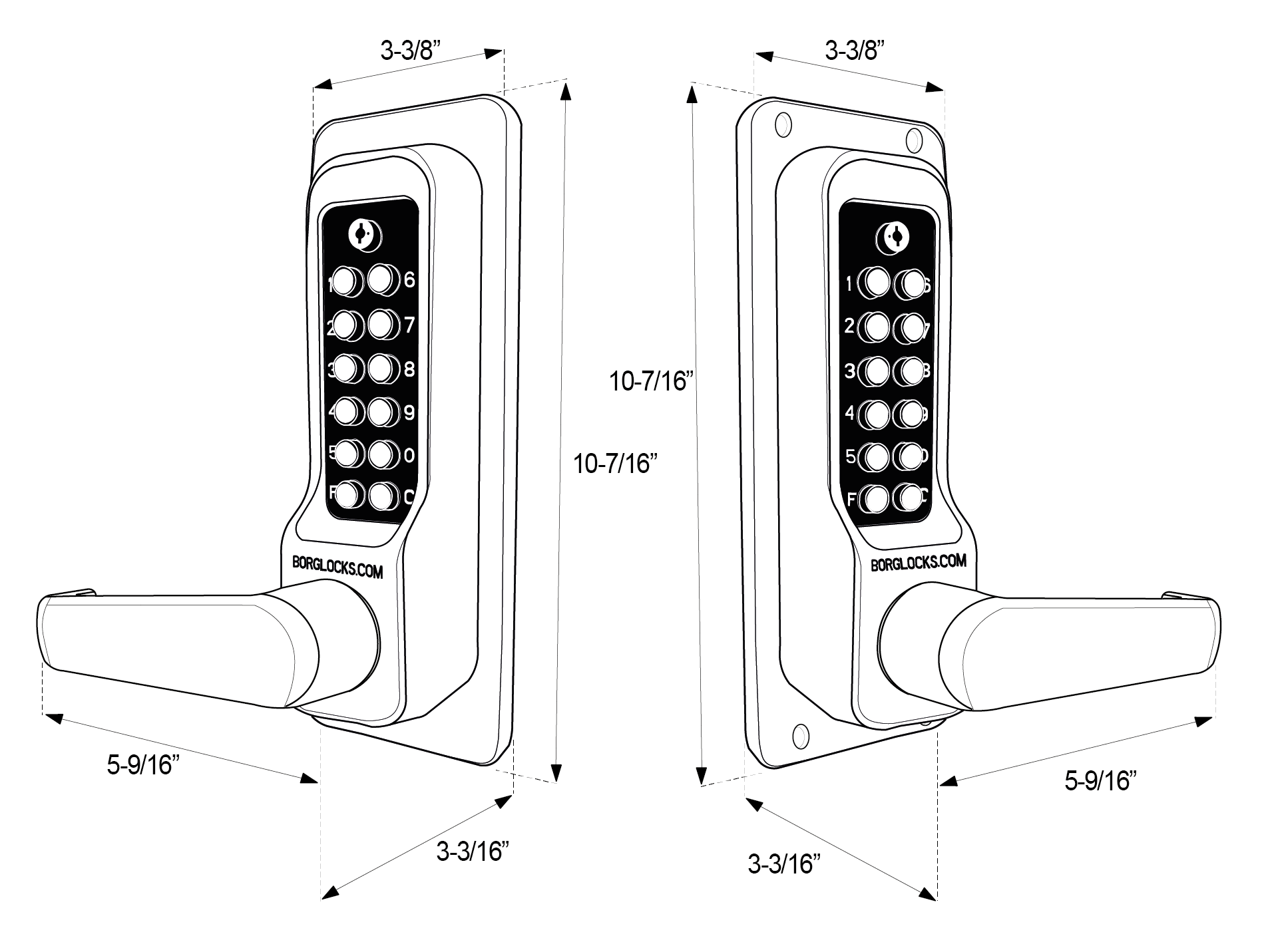 BL7071 ECP Back to back heavy duty lever turn keypad & tubular latch - Image 3